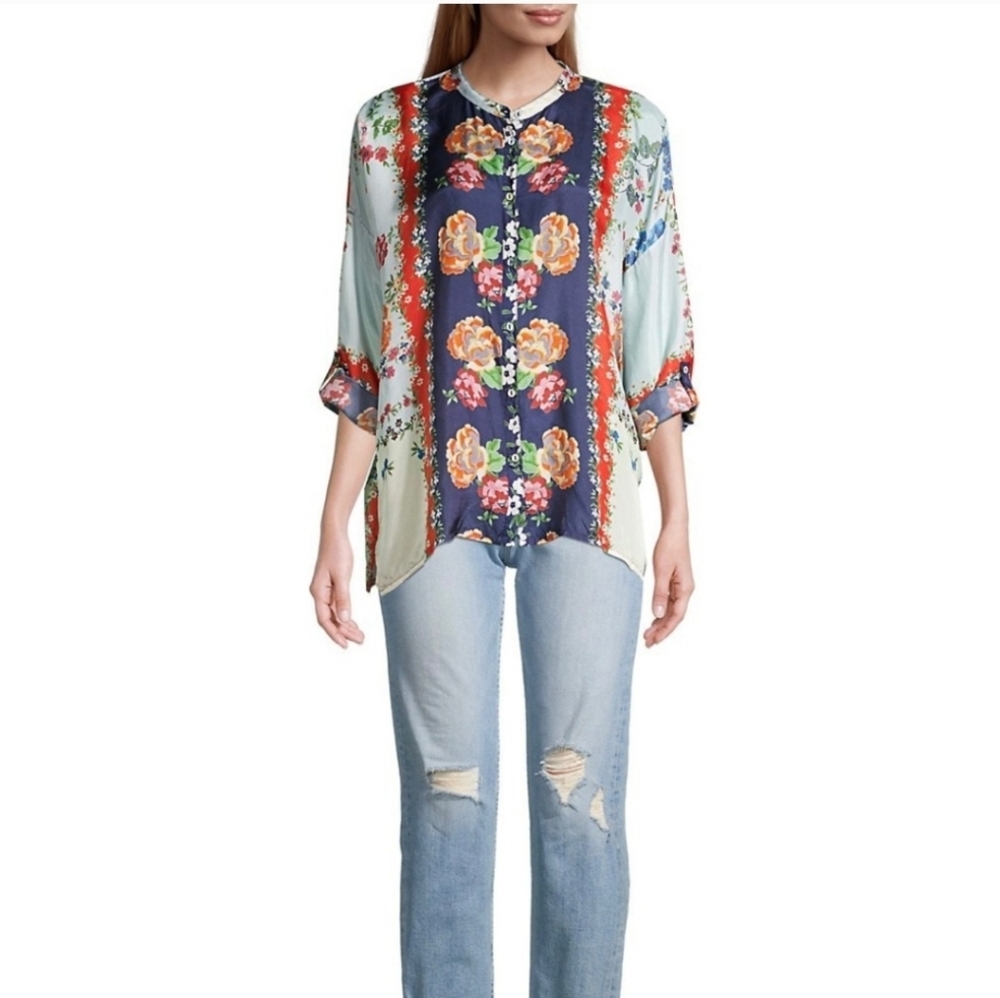 Johnny Was NWT Kallipoe Printed Silk Blouse Size Small